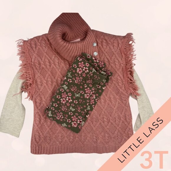 Little Lass 3T Girls’ Fall Outfit – Pink Knit Sweater Vest + Floral Leggings Set - Picture 2 of 5